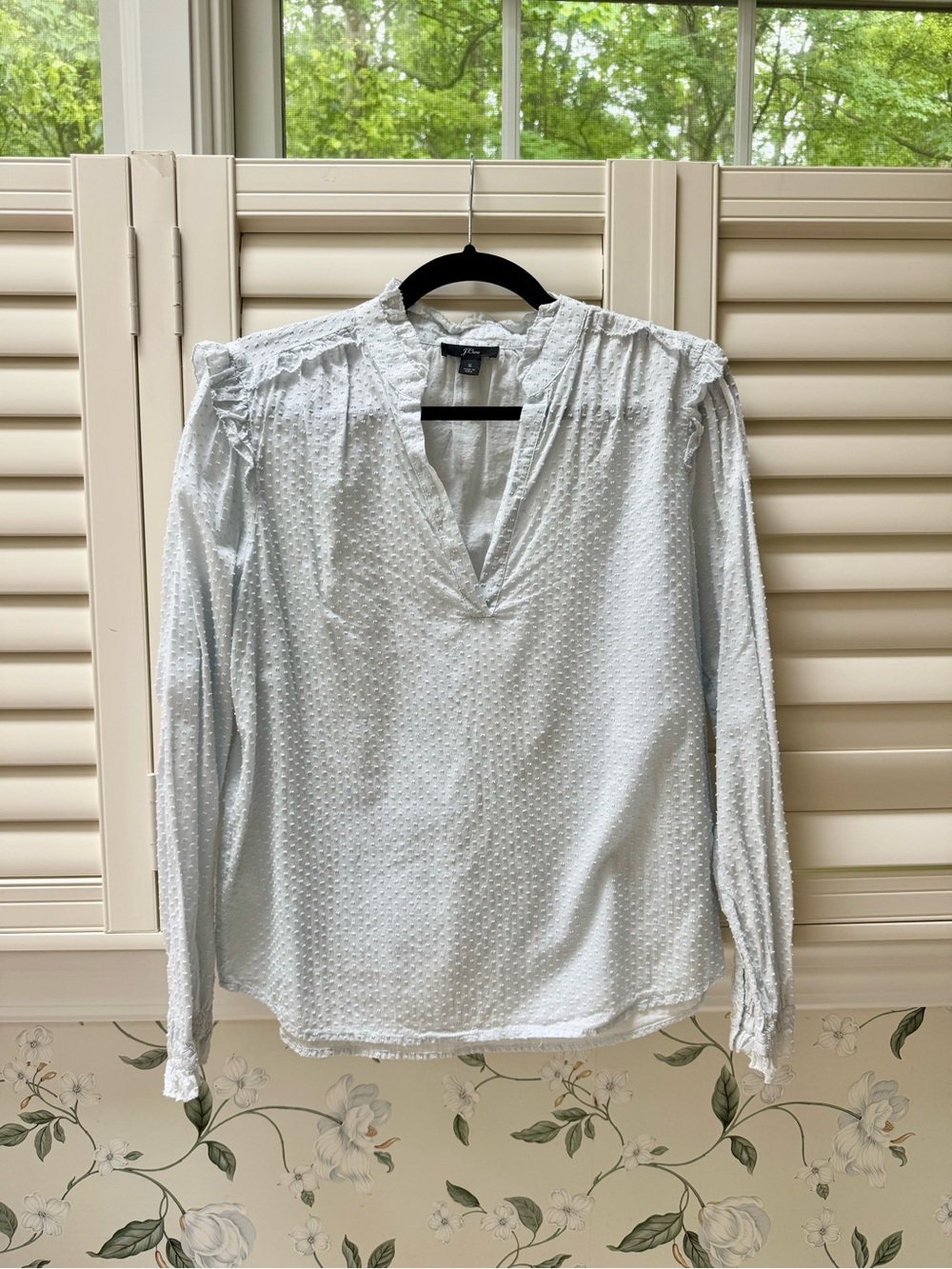J.Crew Light Blue Split V Swiss Dot Blouse - Picture 2 of 6